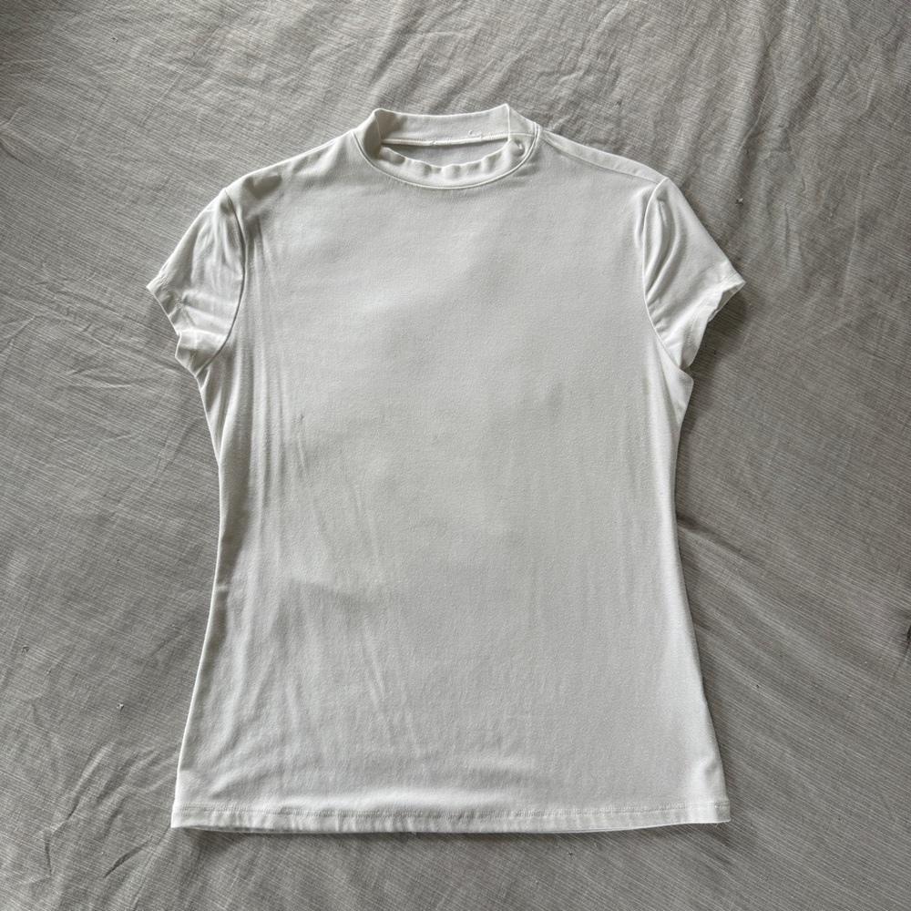 White Mock Neck Short Sleeve Top